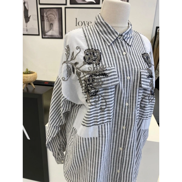 TAŞLI ÇİZGİLİ GÖMLEK