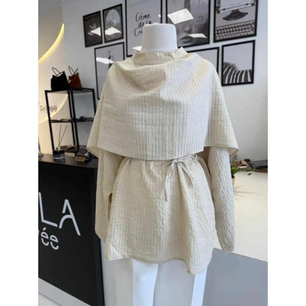 PARLA ŞAL DETAYLI ÇİZGİLİ GÖMLEK