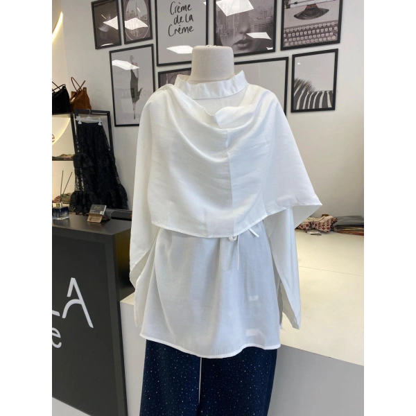 PARLA ŞAL DETAYLI EKRU GÖMLEK