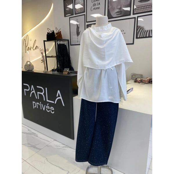 PARLA ŞAL DETAYLI EKRU GÖMLEK