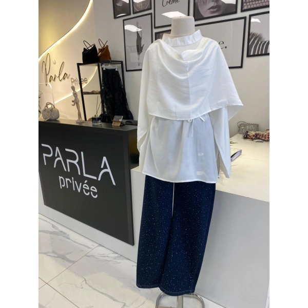 PARLA ŞAL DETAYLI EKRU GÖMLEK