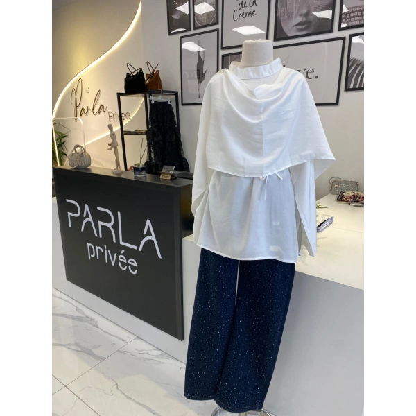 PARLA ŞAL DETAYLI EKRU GÖMLEK