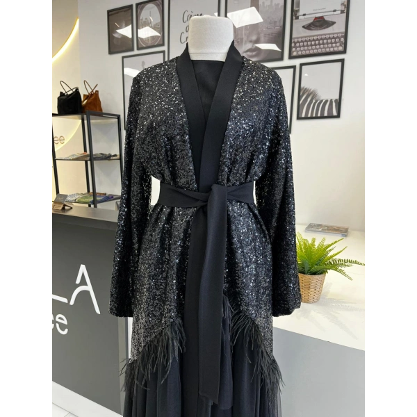 Nurcan Çetin Pul ve Tül Detaylı Abaya