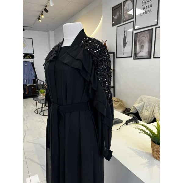Nurcan Çetin Pul ve Fırfır Detaylı Abaya