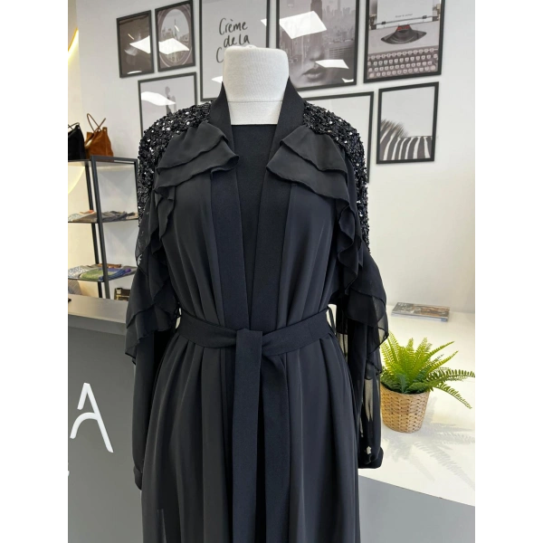 Nurcan Çetin Pul ve Fırfır Detaylı Abaya