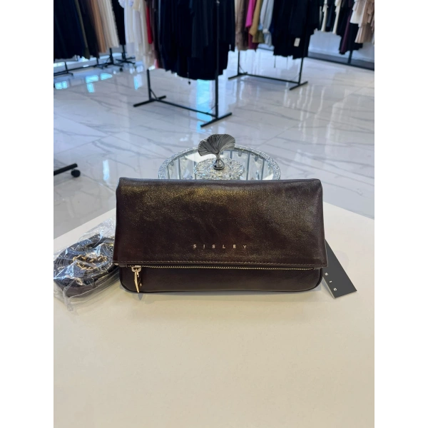 Sisley Katlanır Kapaklı Zincirli Clutch Çanta