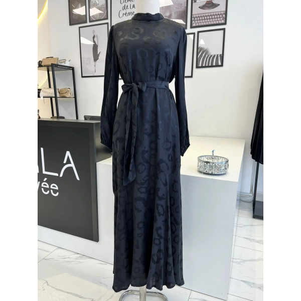 Orhan Store Siyah Leopar Desenli Elbise