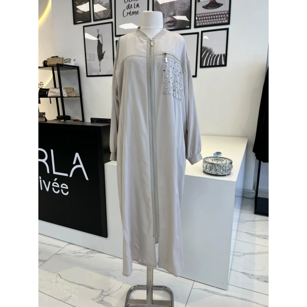 Nurcan Çetin Cep Detaylı Fermuarlı Ferace