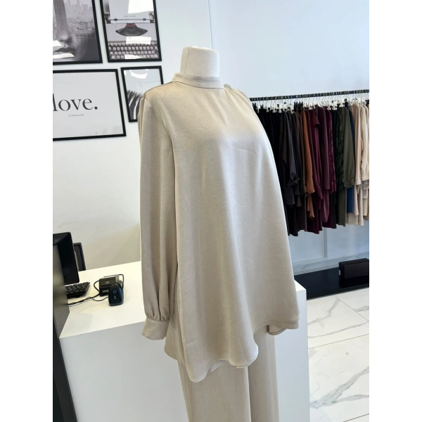 Otto Desigen Omuzdan Düğmeli Pantolonlu Tunik Takım
