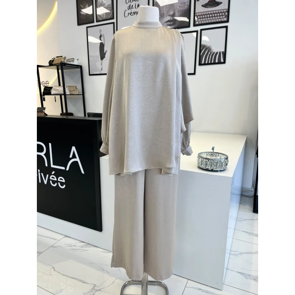 Otto Desigen Omuzdan Düğmeli Pantolonlu Tunik Takım