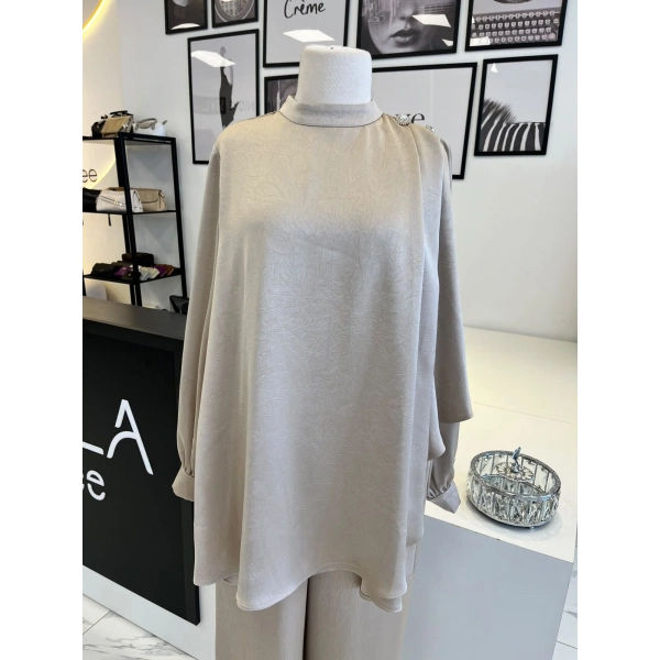 Otto Desigen Omuzdan Düğmeli Pantolonlu Tunik Takım