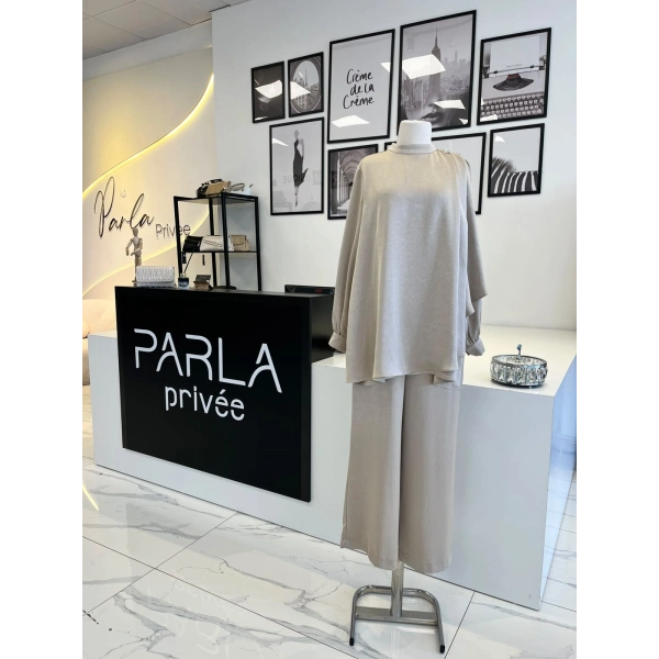 Otto Desigen Omuzdan Düğmeli Pantolonlu Tunik Takım