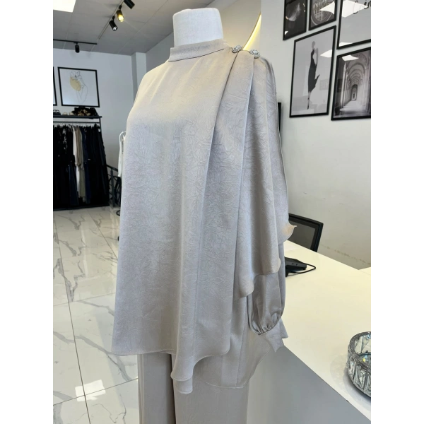 Otto Desigen Omuzdan Düğmeli Pantolonlu Tunik Takım