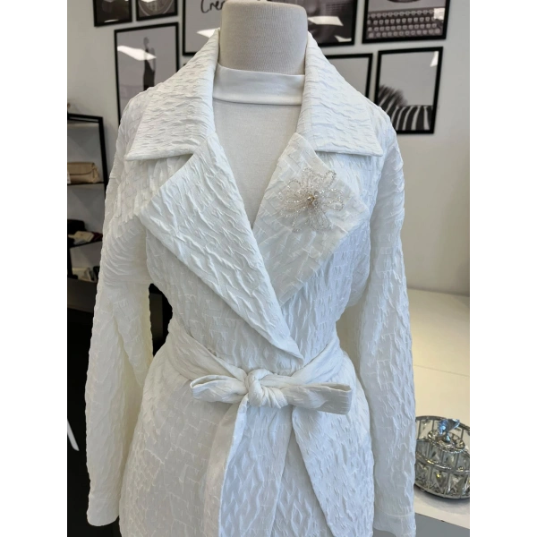 Orhan Store Geometrik Desen Jakarlı Kuşaklı Ceket