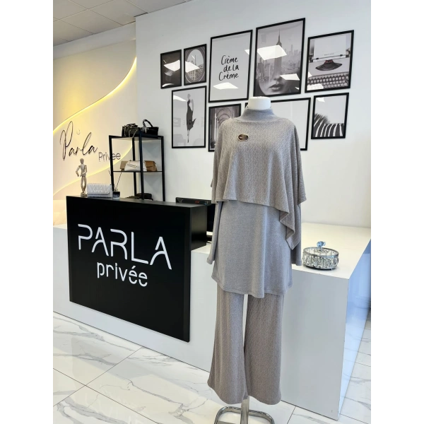 Orhan Store Pelerinli Desenli Pantolon Takım