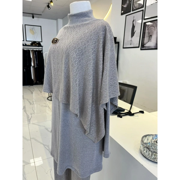 Orhan Store Pelerinli Desenli Pantolon Takım