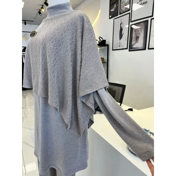 Orhan Store Pelerinli Desenli Pantolon Takım