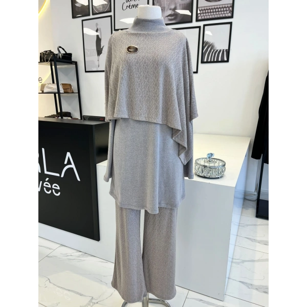 Orhan Store Pelerinli Desenli Pantolon Takım