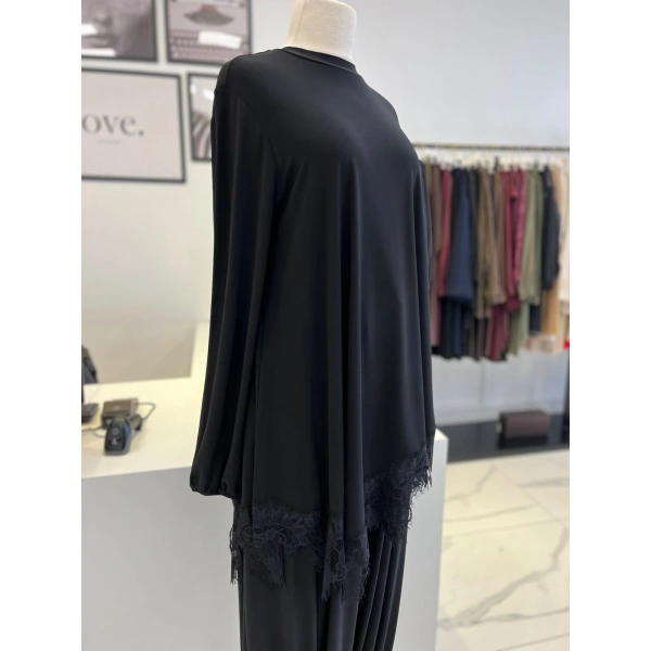 Nurcan Çetin Dantel Detaylı Şalvar Pantolon Takım