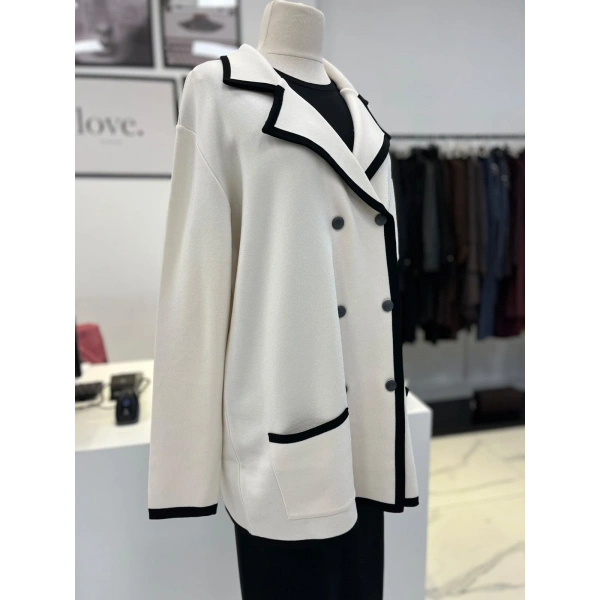 Tığ Triko Çizgi Detaylı Rayon Ceket