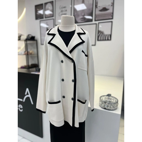 Tığ Triko Çizgi Detaylı Rayon Ceket