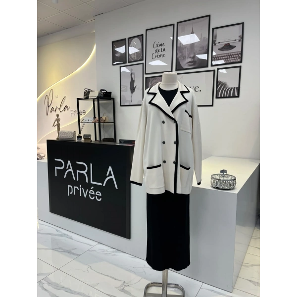 Tığ Triko Çizgi Detaylı Rayon Ceket