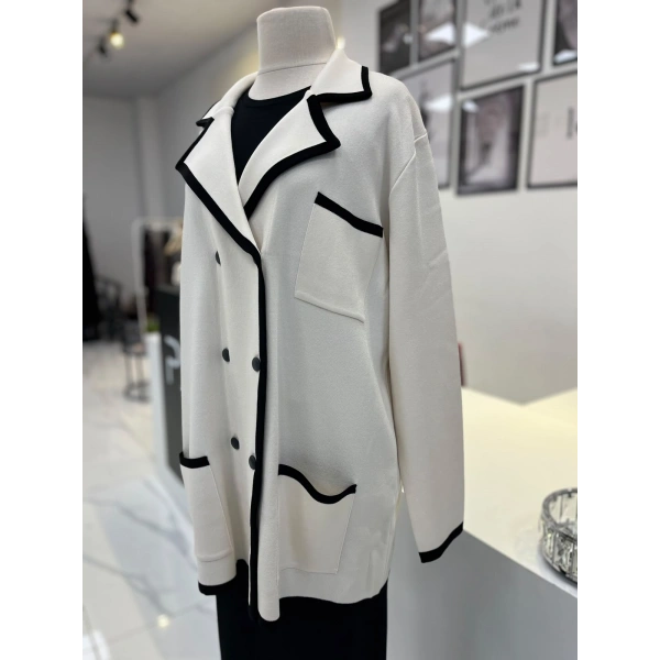 Tığ Triko Çizgi Detaylı Rayon Ceket