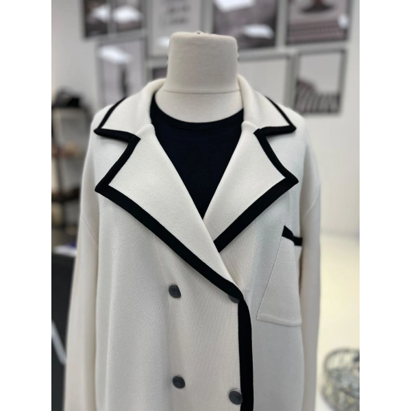 Tığ Triko Çizgi Detaylı Rayon Ceket