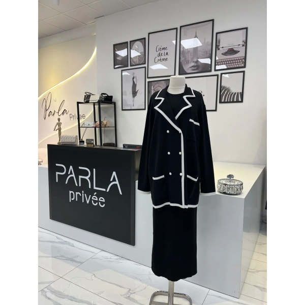 Tığ Triko Çizgi Detaylı Rayon Ceket