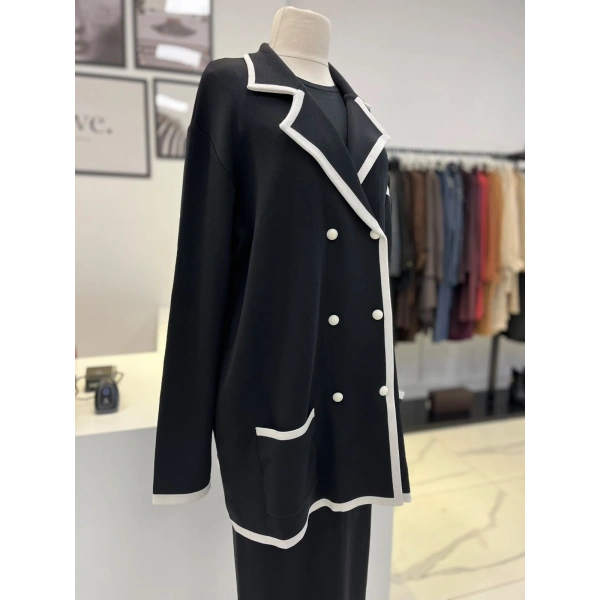 Tığ Triko Çizgi Detaylı Rayon Ceket