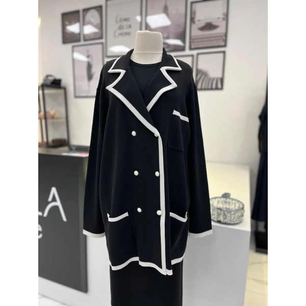 Tığ Triko Çizgi Detaylı Rayon Ceket