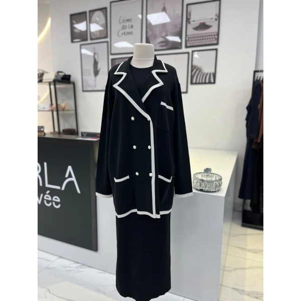 Tığ Triko Çizgi Detaylı Rayon Ceket