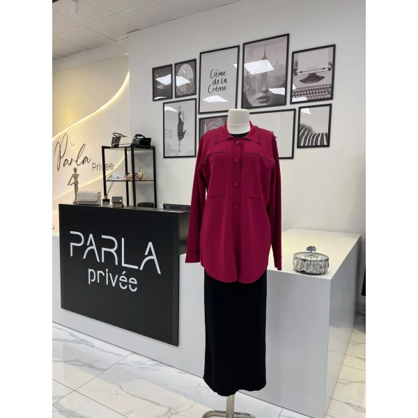 Tığ Triko Polo Yaka Taşlı Rayon Hırka