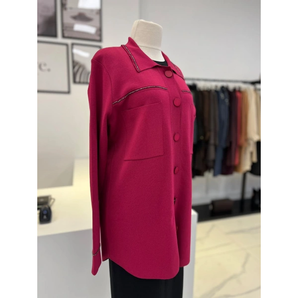 Tığ Triko Polo Yaka Taşlı Rayon Hırka