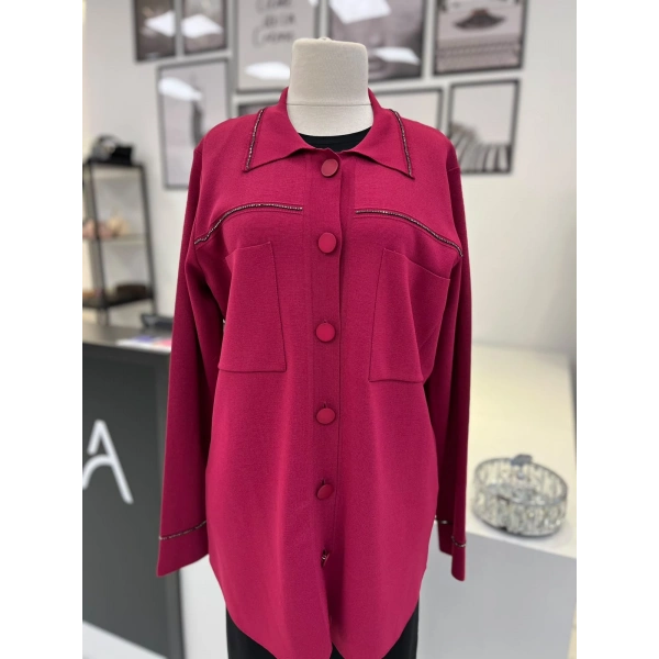 Tığ Triko Polo Yaka Taşlı Rayon Hırka