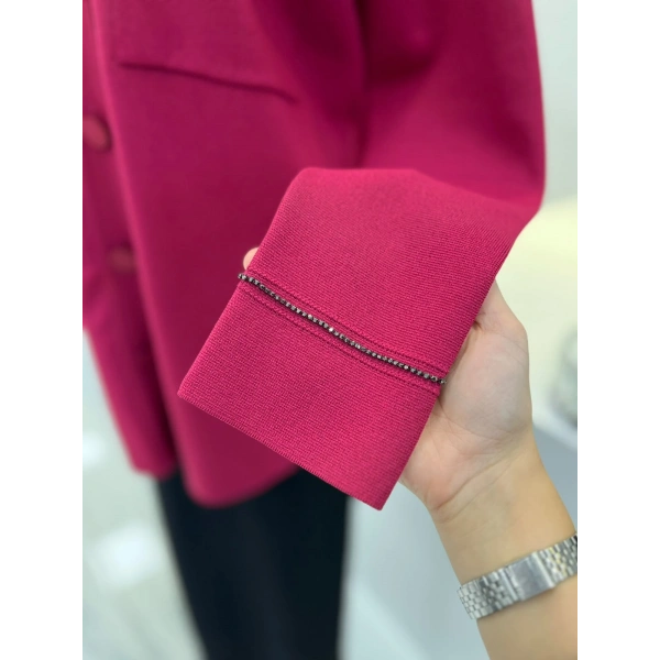 Tığ Triko Polo Yaka Taşlı Rayon Hırka
