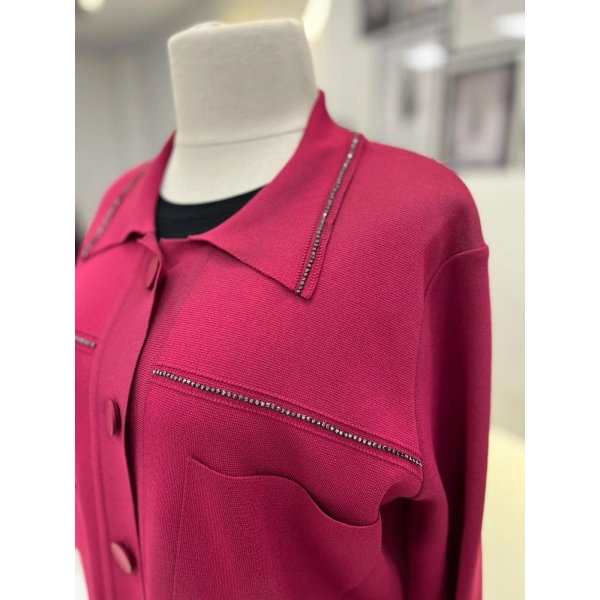 Tığ Triko Polo Yaka Taşlı Rayon Hırka