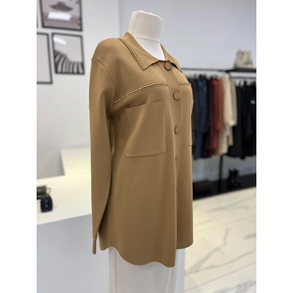 Tığ Triko Polo Yaka Taşlı Rayon Hırka