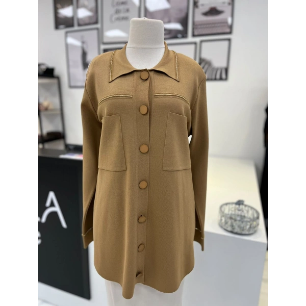 Tığ Triko Polo Yaka Taşlı Rayon Hırka