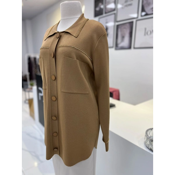 Tığ Triko Polo Yaka Taşlı Rayon Hırka