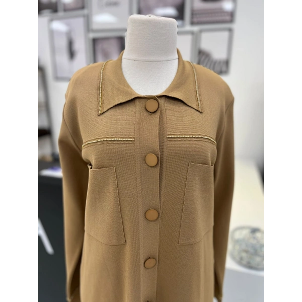 Tığ Triko Polo Yaka Taşlı Rayon Hırka