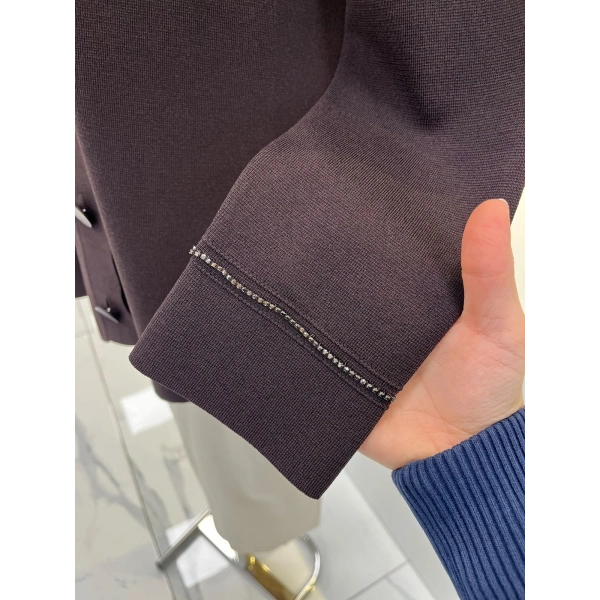 Tığ Triko Polo Yaka Taşlı Rayon Hırka