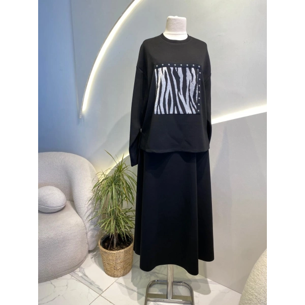 ahi leopar desenli etek takım