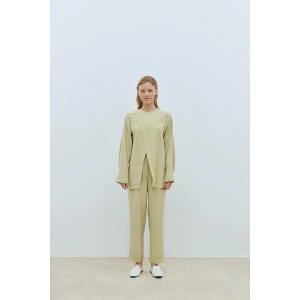 Bood asimetrik  Dökümlü Bluz