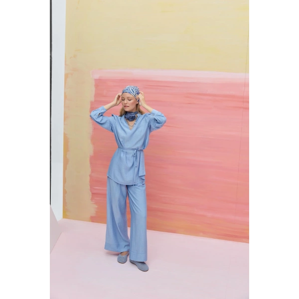 BOOD Dökümlü V Yaka Taş Rengi Bluz