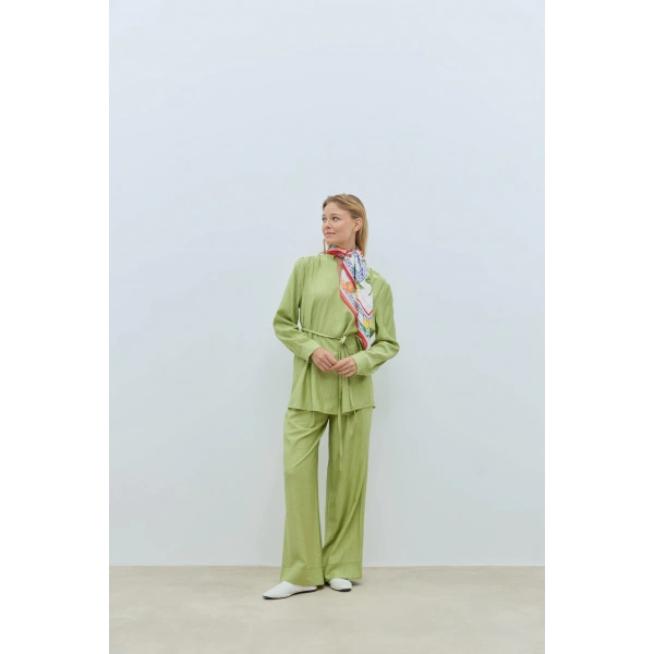 BOOD Dökümlü V Yaka Taş Rengi Bluz