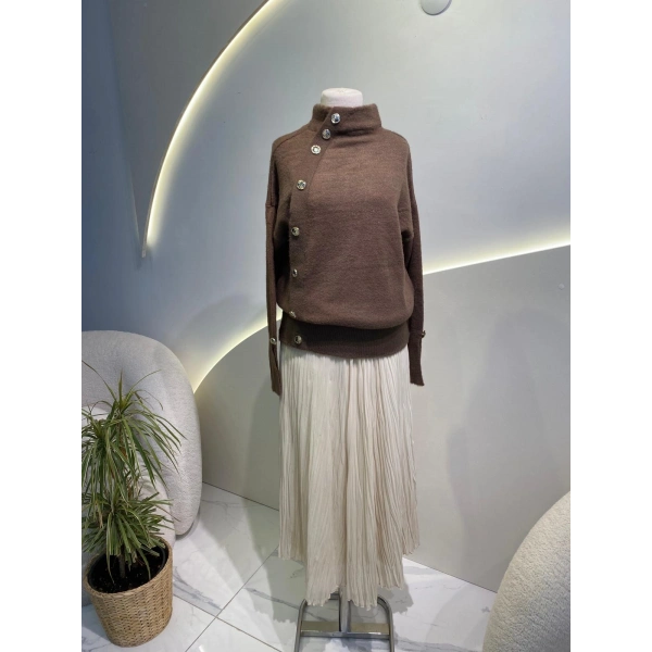 düğmeli angora kazak