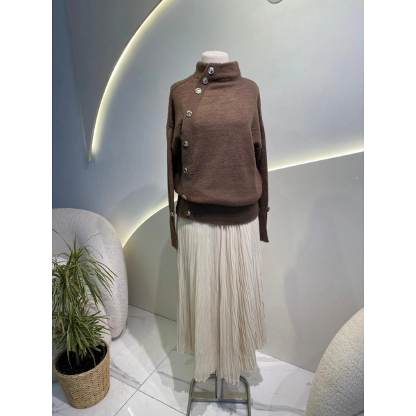 düğmeli angora kazak