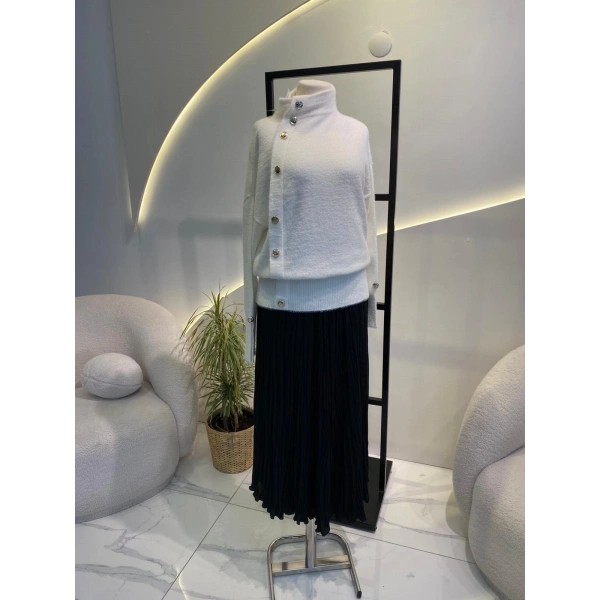 düğmeli angora kazak