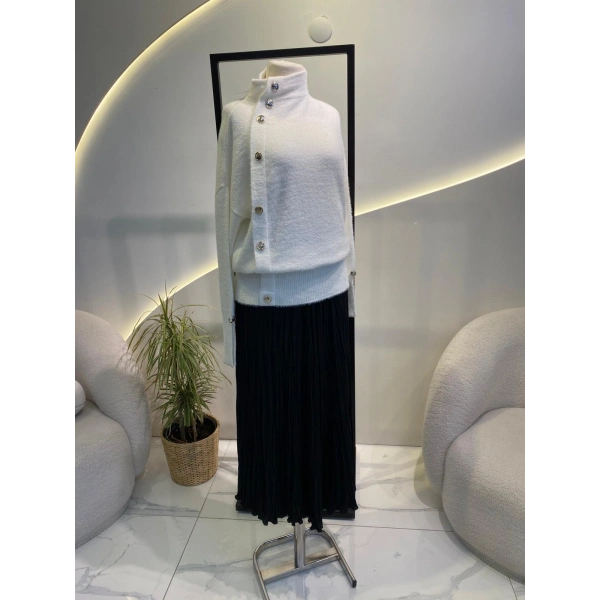 düğmeli angora kazak